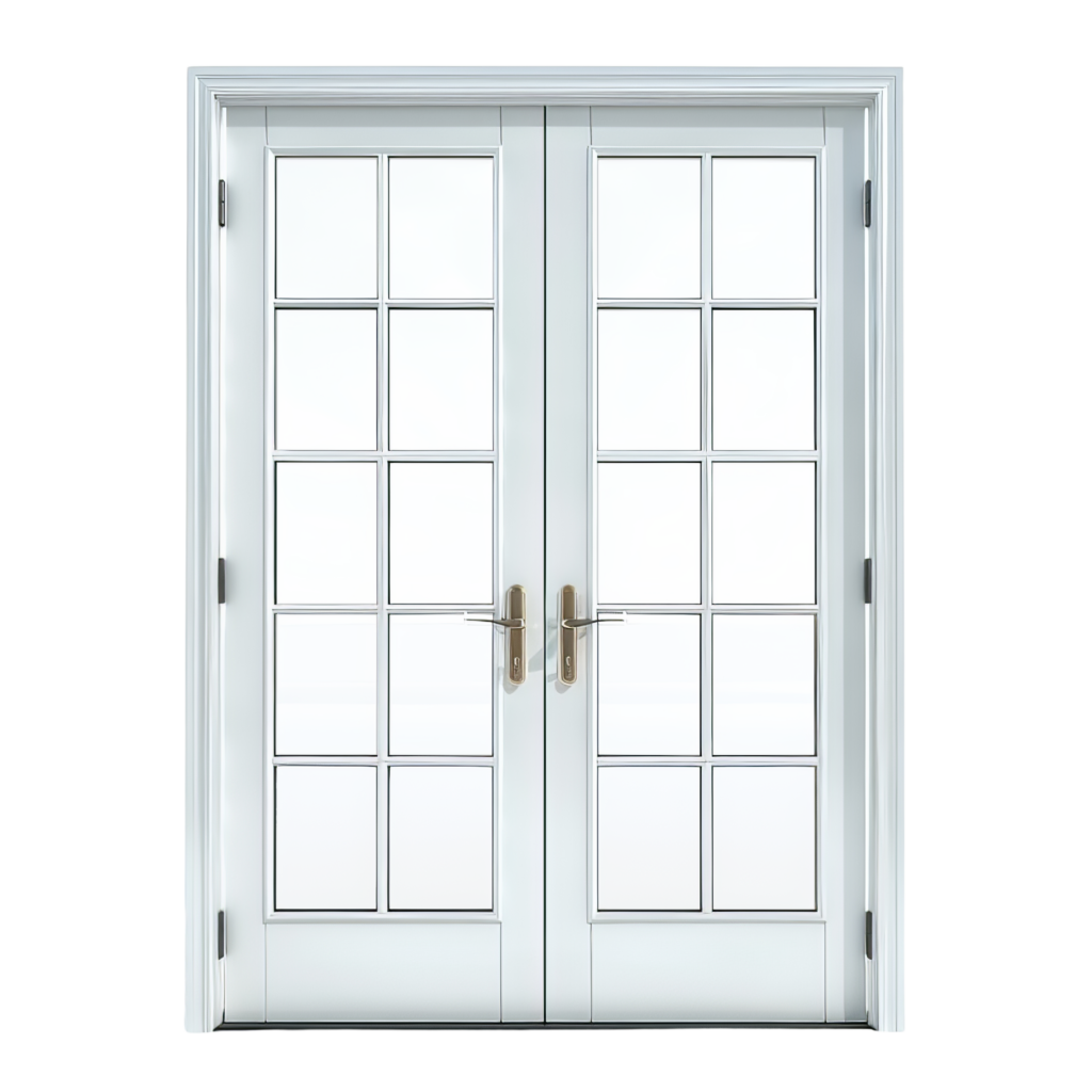 White French patio doors with divided grid glass panels showcasing classic style installation by Wallaby Windows