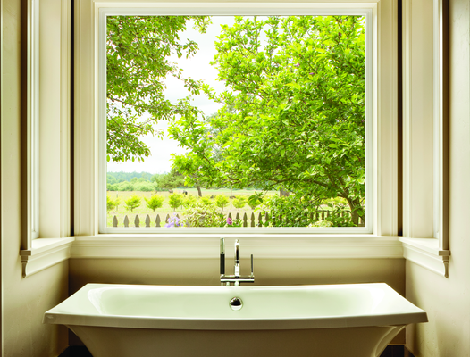Bathroom with large picture replacement window by Wallaby Windows in Wake Forest NC